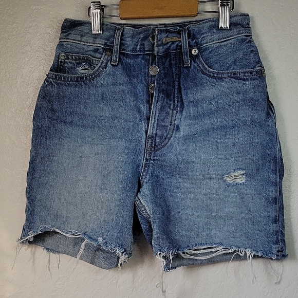 Everlane Blue Jean Shorts High-Waisted Distressed Size 24 - Picture 1 of 10